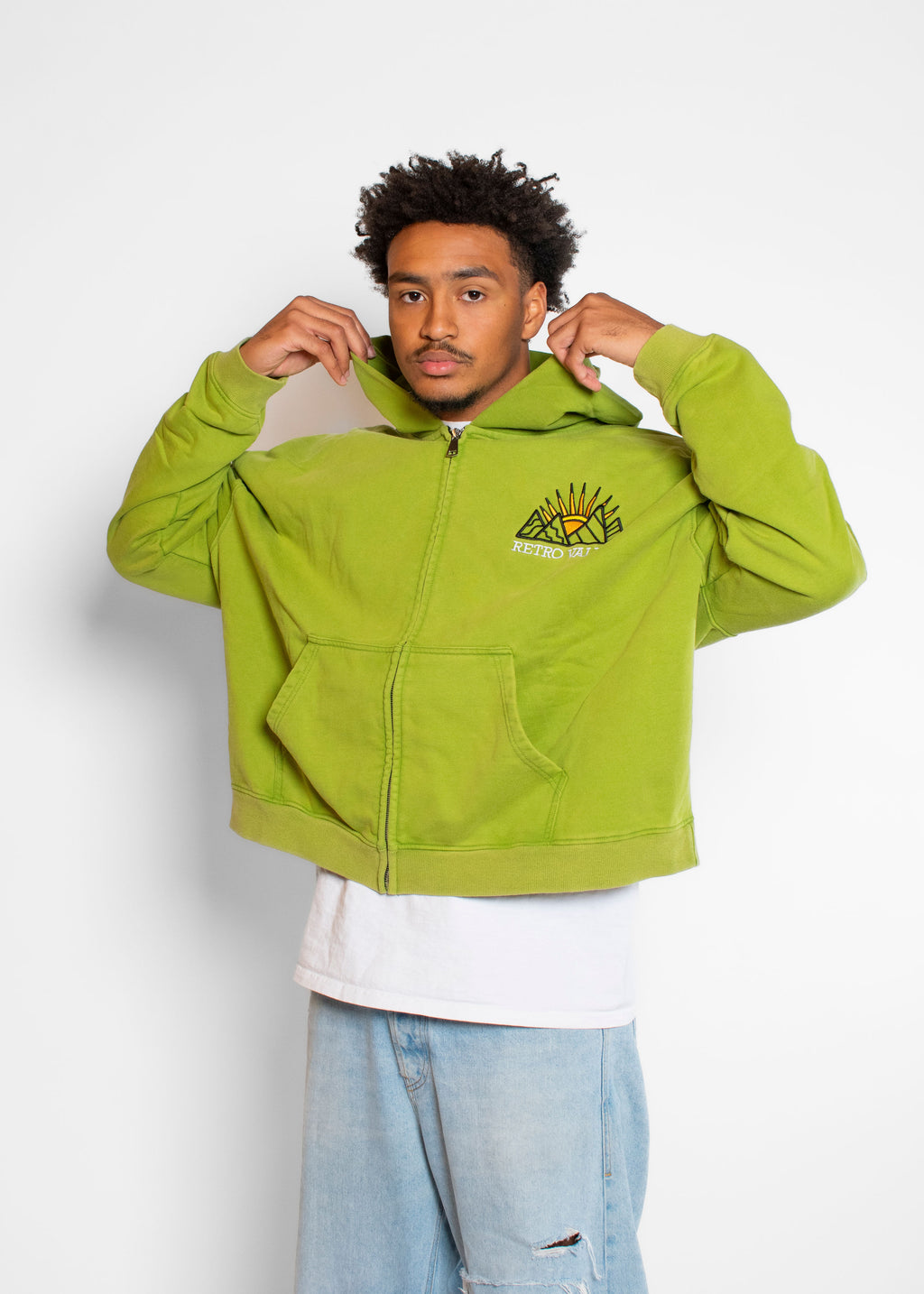 Matcha Green Retro Valley Boxy Zip Up PRE MADE